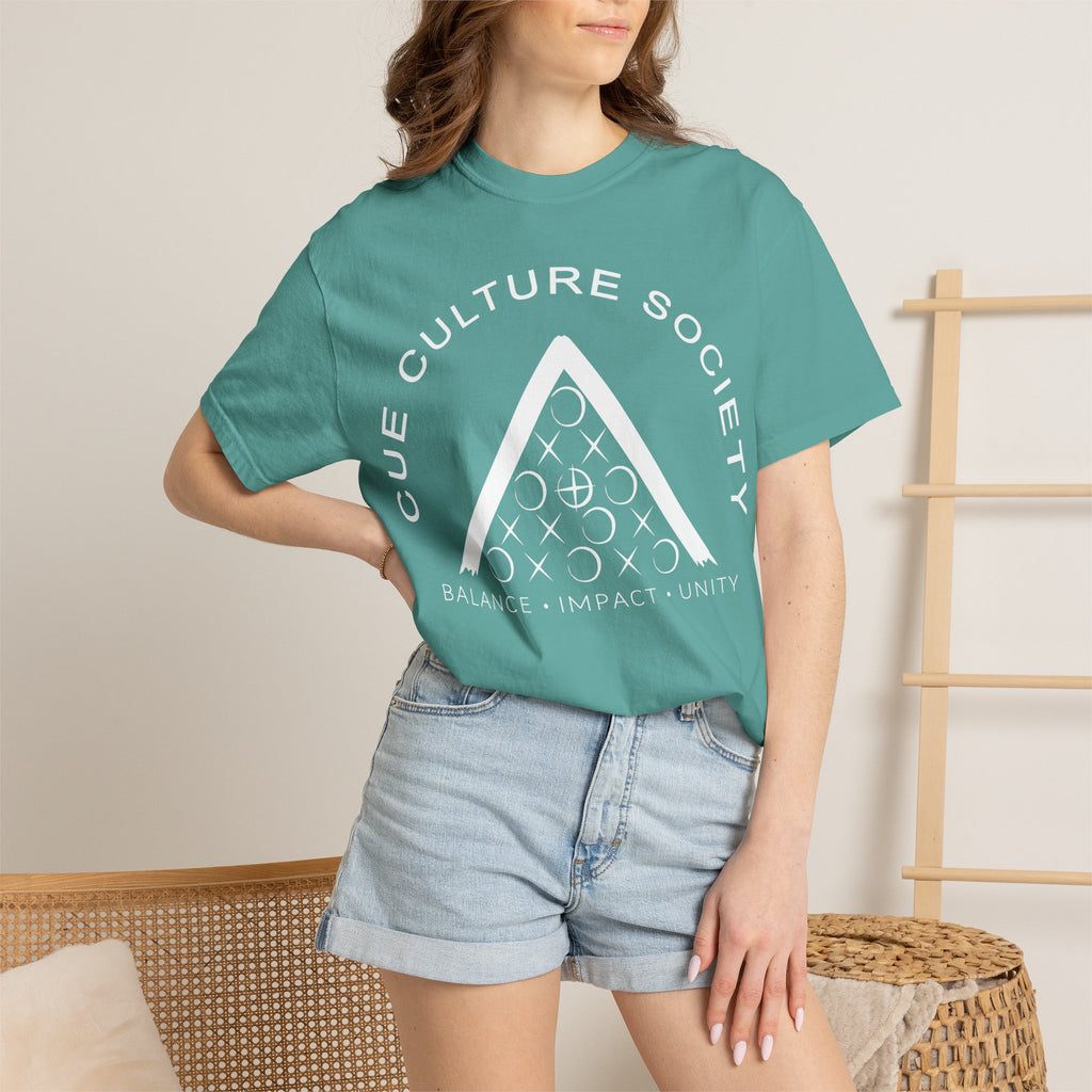 Cue Culture Society Tee — Balance • Impact • Unity Seal