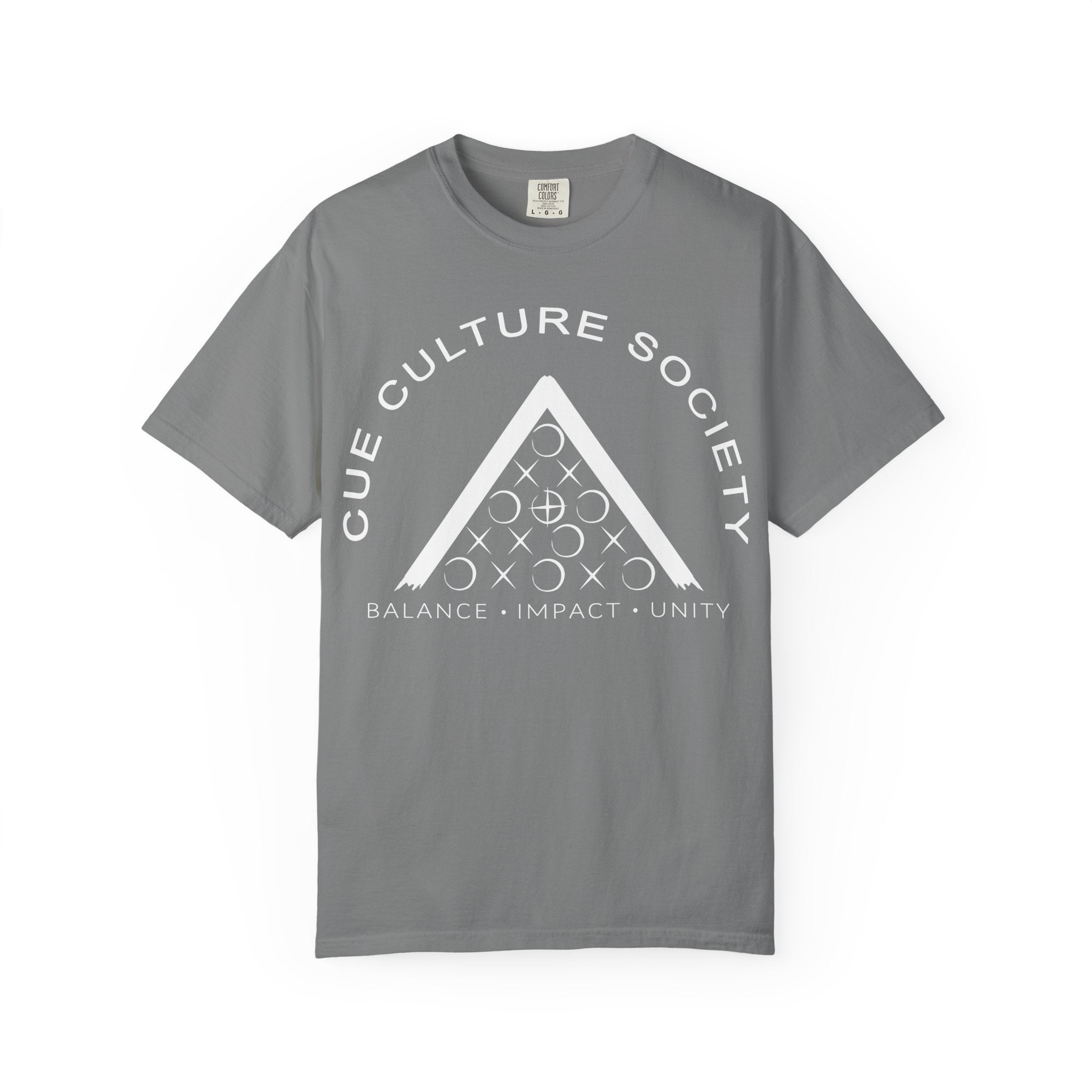 Cue Culture Society Tee — Balance • Impact • Unity Seal