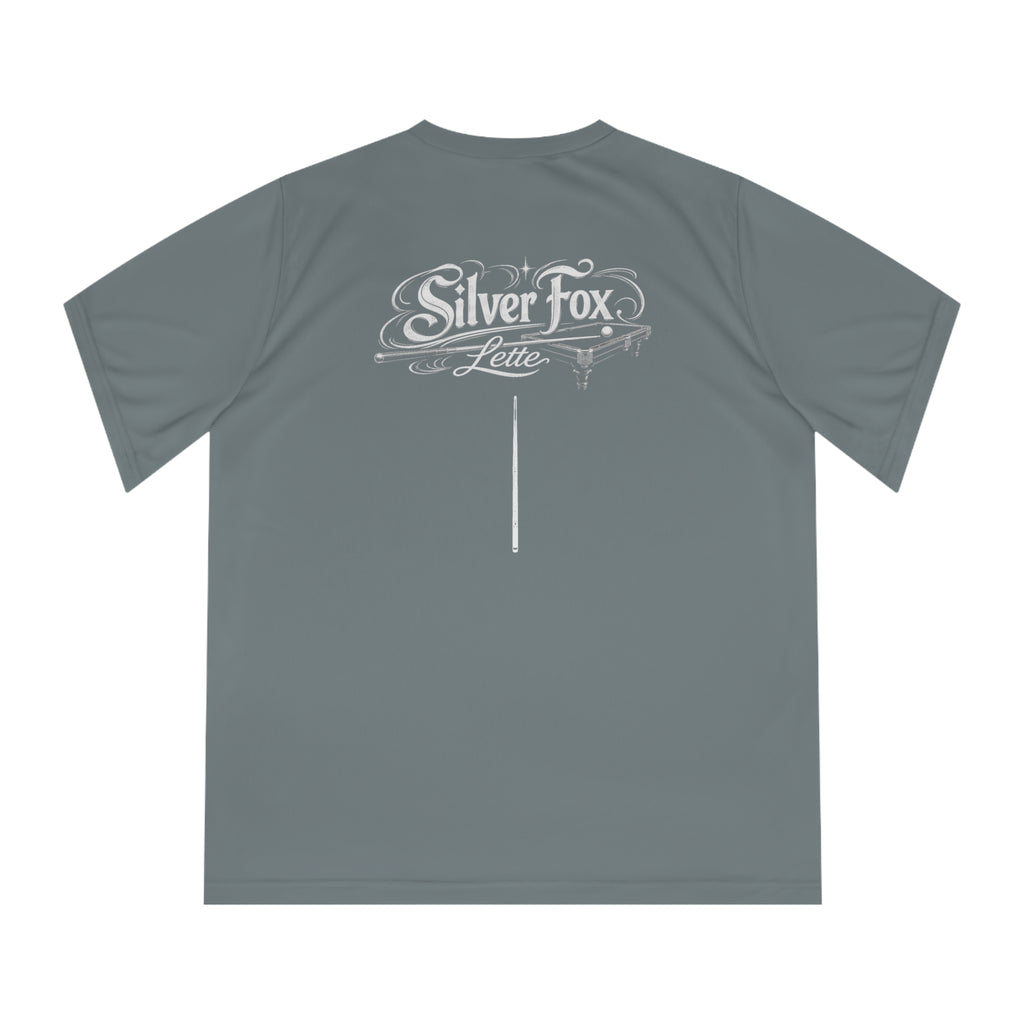 Women's Performance V-Neck T-Shirt — 'Pool' Block Logo Front & Silver Fox Lette Back