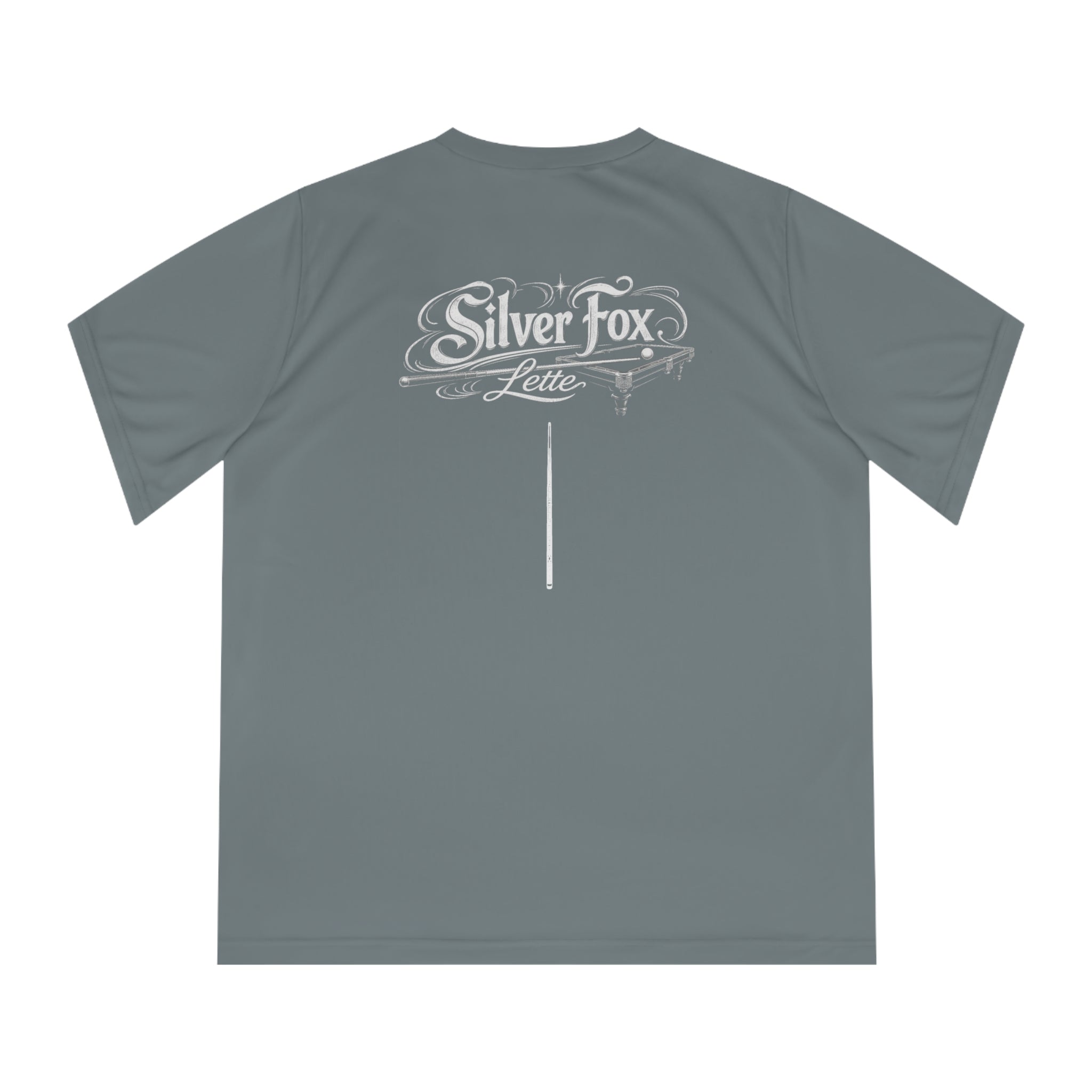 Women's Performance V-Neck T-Shirt — 'Pool' Block Logo Front & Silver Fox Lette Back