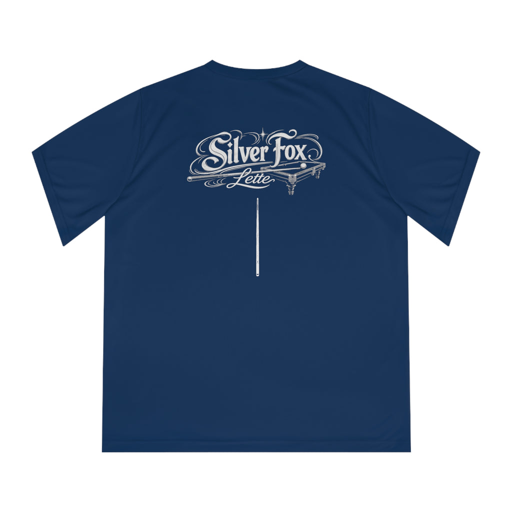 Women's Performance V-Neck T-Shirt — 'Pool' Block Logo Front & Silver Fox Lette Back