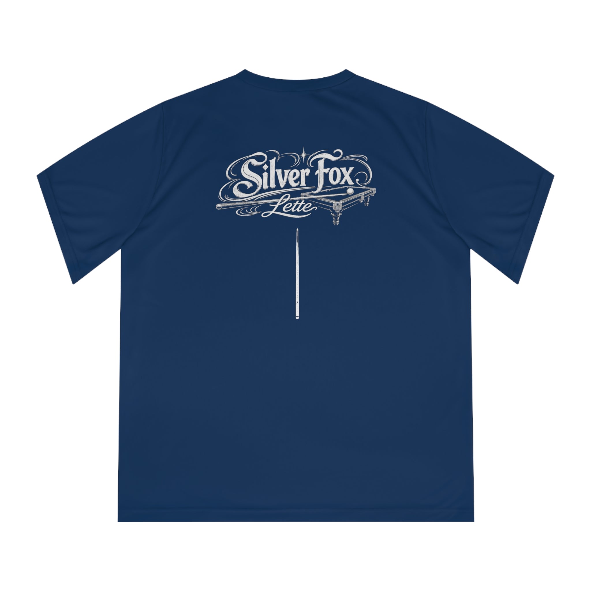 Women's Performance V-Neck T-Shirt — 'Pool' Block Logo Front & Silver Fox Lette Back