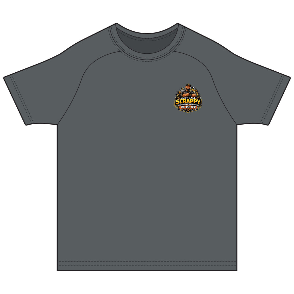 Just Call Scrappy Construction Tee — Repair Services Logo Shirt