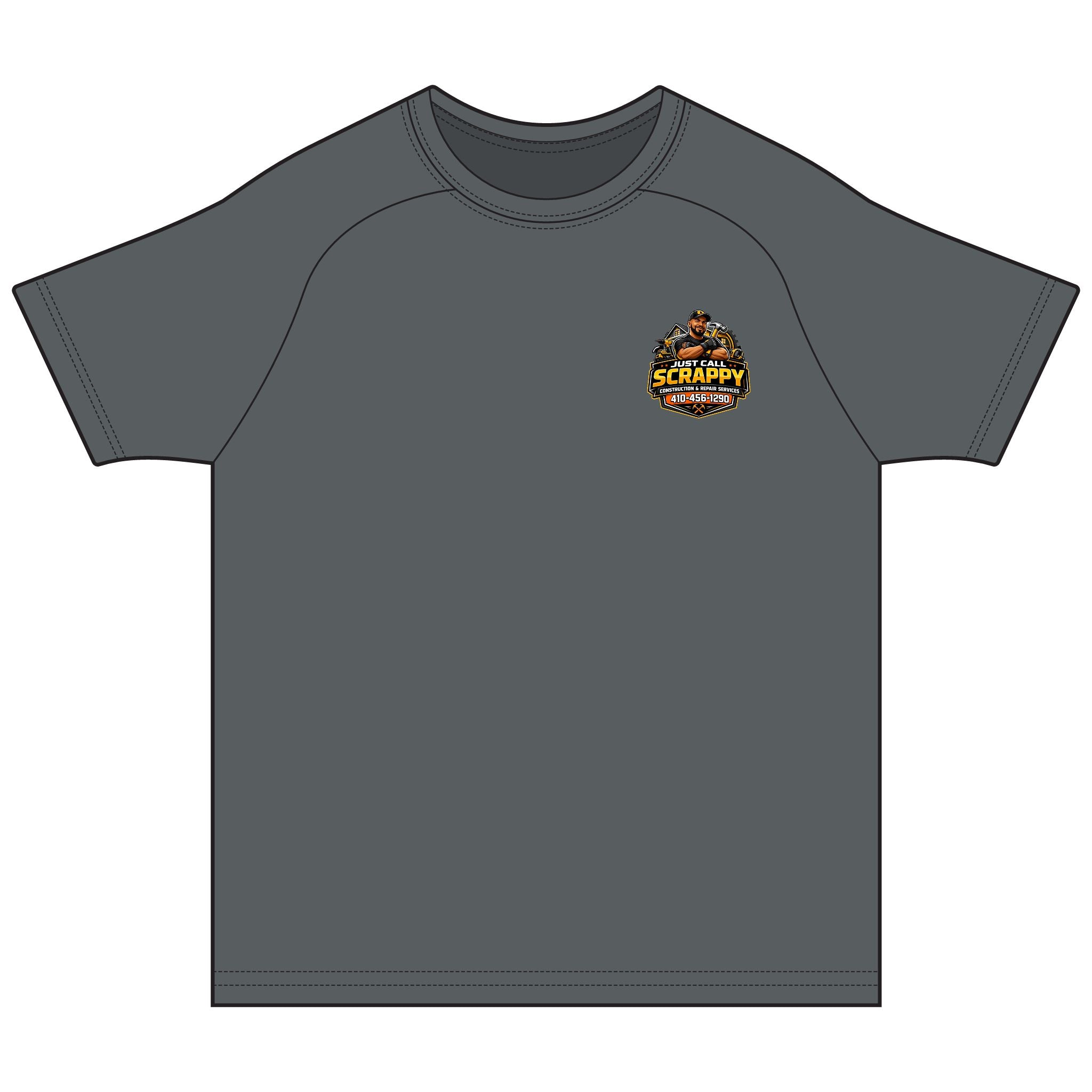 Just Call Scrappy Construction Tee — Repair Services Logo Shirt