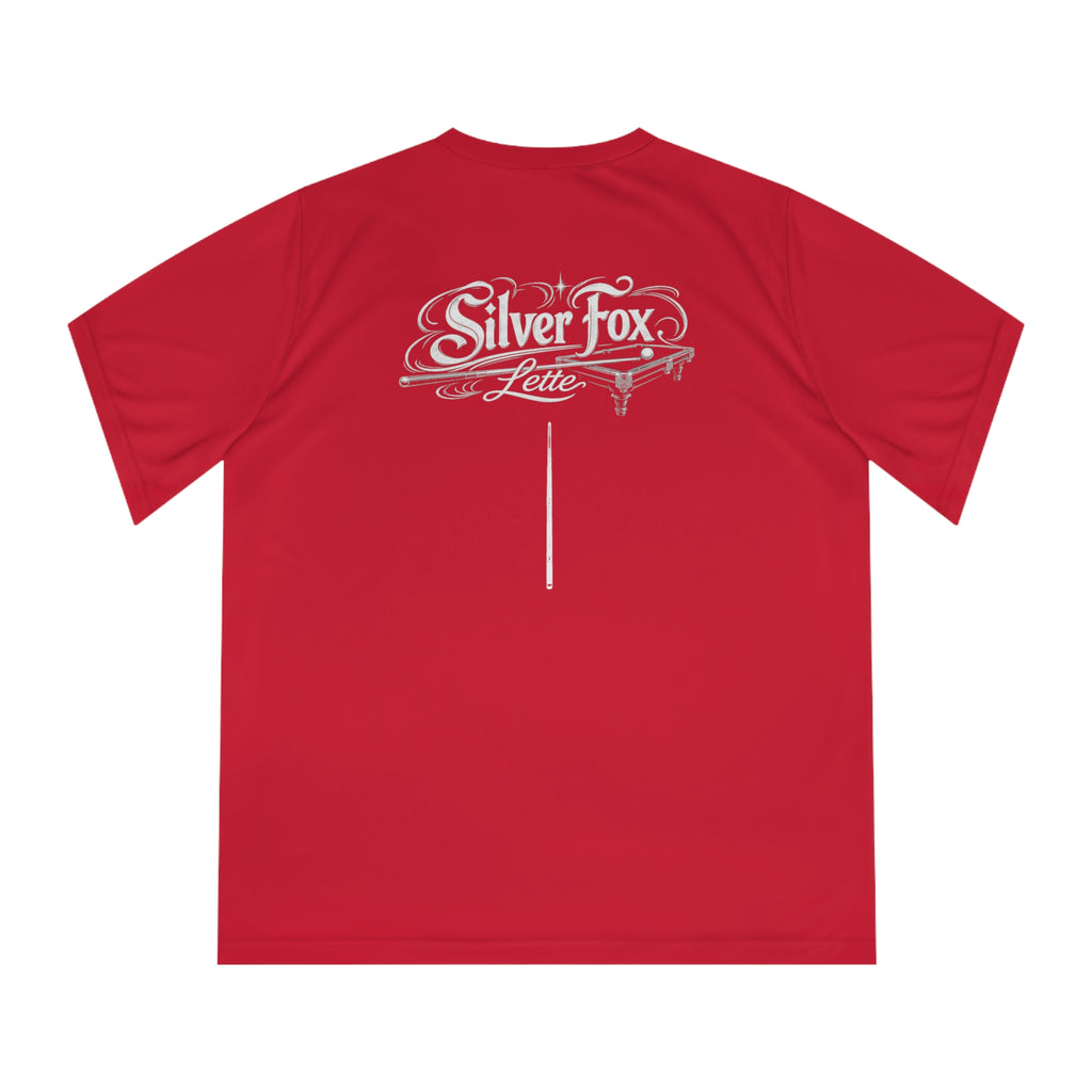 Women's Performance V-Neck T-Shirt — 'Pool' Block Logo Front & Silver Fox Lette Back