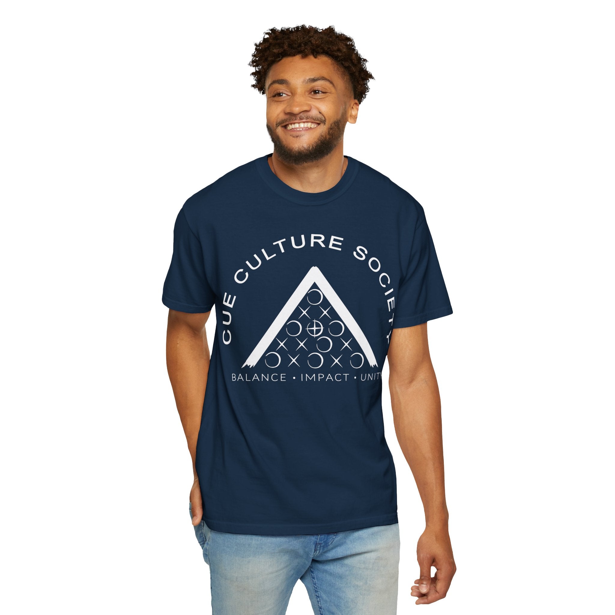Cue Culture Society Tee — Balance • Impact • Unity Seal