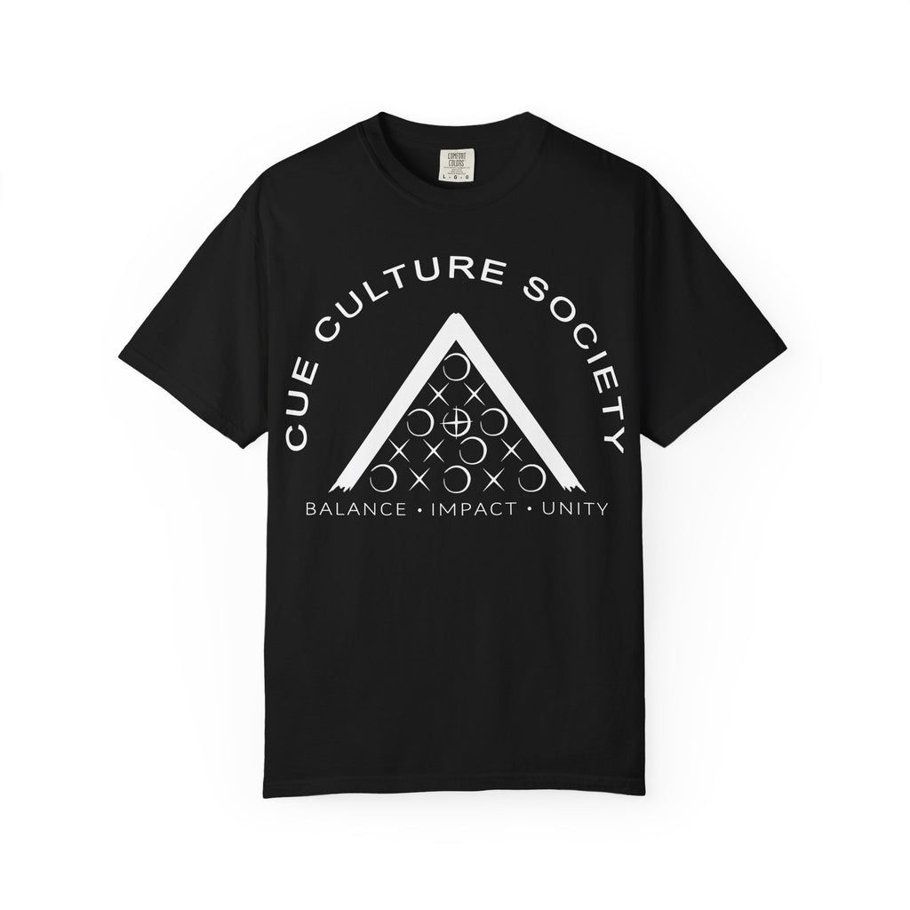 Cue Culture Society Tee — Balance • Impact • Unity Seal